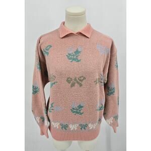 Vintage Gina Peters Twee Cottagecore Petal‎ Pink Bow Sweater
